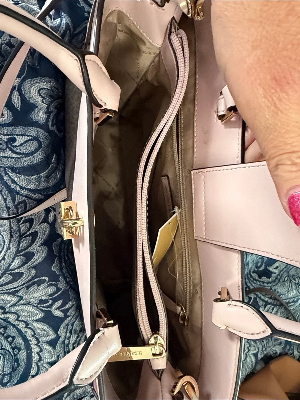 Michael Kors Pink & Brown Signature Satchel with Gold Lock